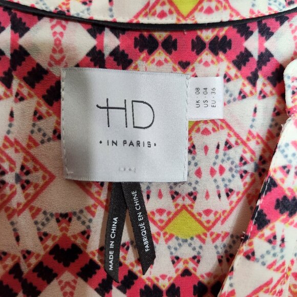 HD In Paris Anthropologie Top Tunic Size 4 Kavari Pink Chevron Blouse Rolled Tab - Picture 8 of 14